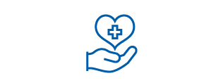 Icon of a hand holding a heart with a medical cross inside