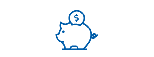 Icon graphic of piggybank with coin on top.