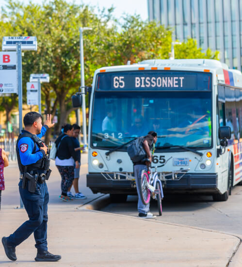 METRO police officer directing traffic at Wheeler Transit Center