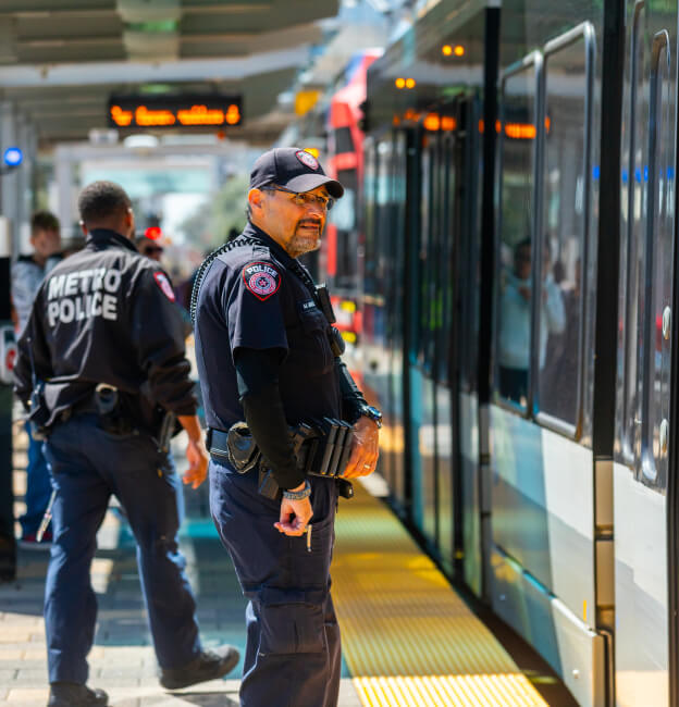 METRO police officers on a METRORail platform.