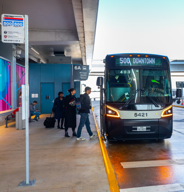 The 500 Downtown Direct picking up customers at Hobby Airport.