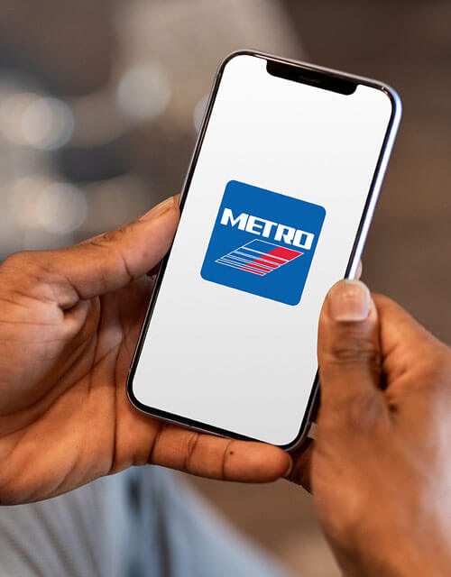 Ride-METRO-app Ride METRO app on a cell phone.