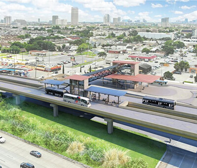 Rendering of the Shepherd Durham station along the METRORapid Inner Katy Corridor.