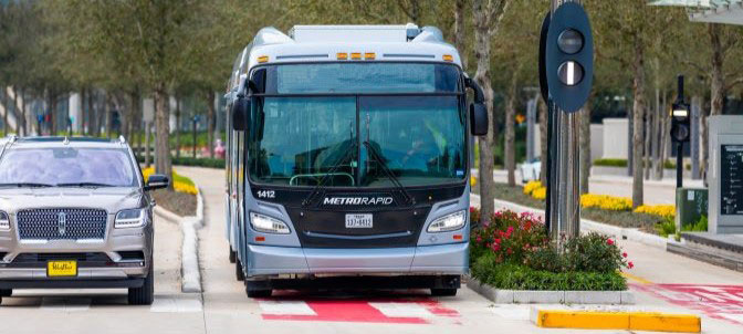 METRORapid Silver Line traveling in a dedicated bus-only lane.