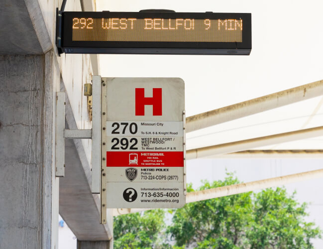 Digital signage at the Texas Medical Center Transit Center.