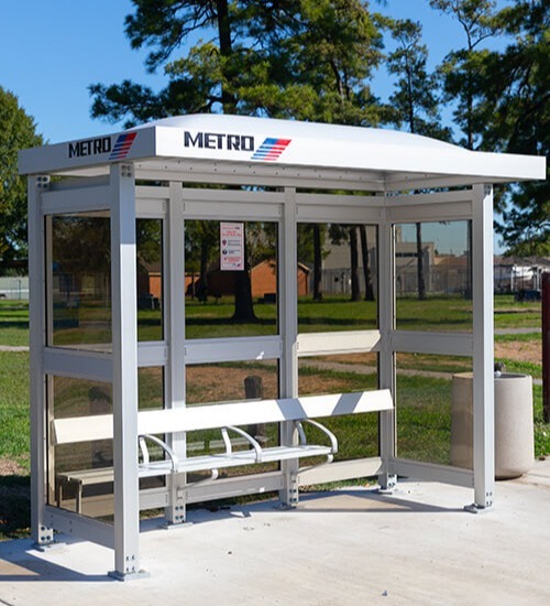 A newly installed standard METRO bus shelter.