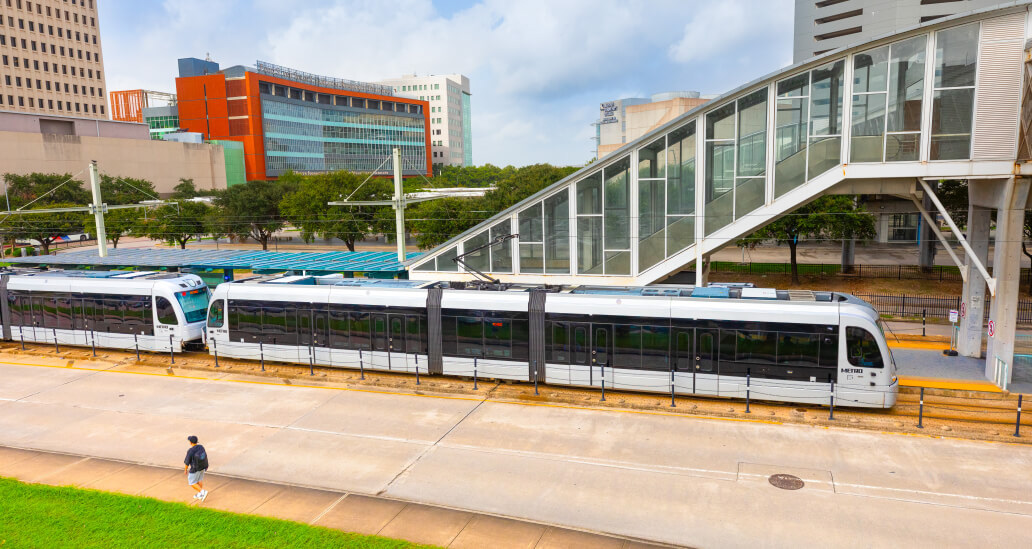 The METRORail Red Line at the TMC Transit Center station.