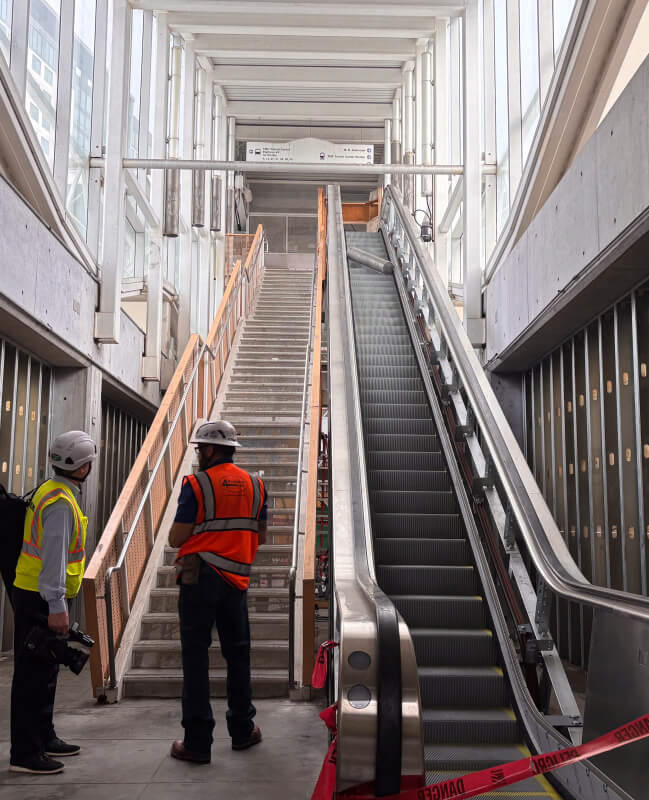 Installation of escalators at Texas Medical Center Transit Center.