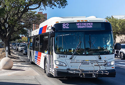 A local bus traveling along the 82 Westheimer route.