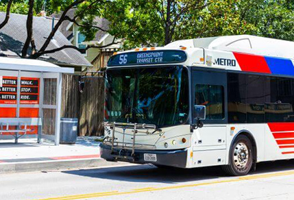 A local bus traveling along the 56 Airline / Montrose route.