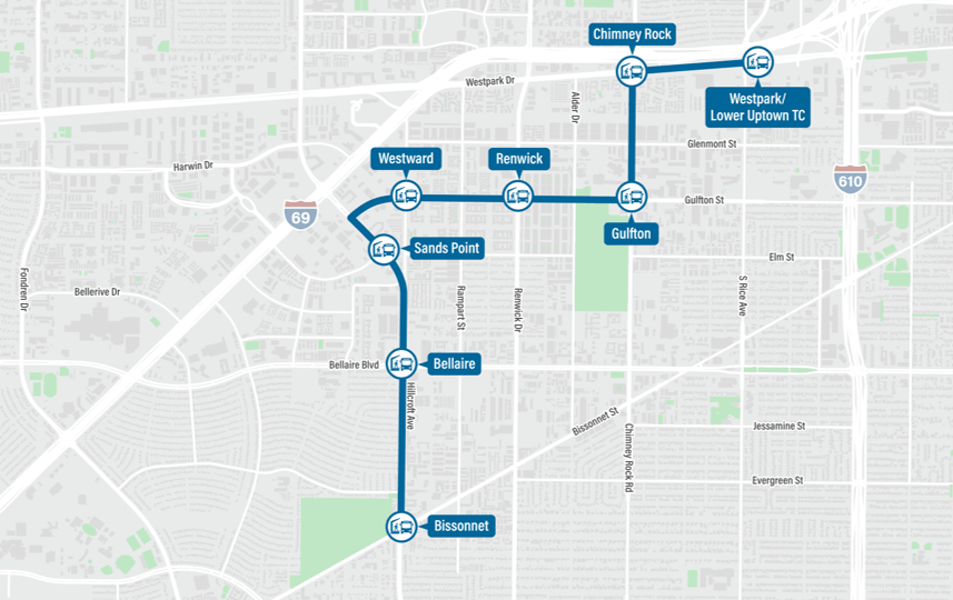 Map of the Gulfton Bus Rapid Transit alignment.