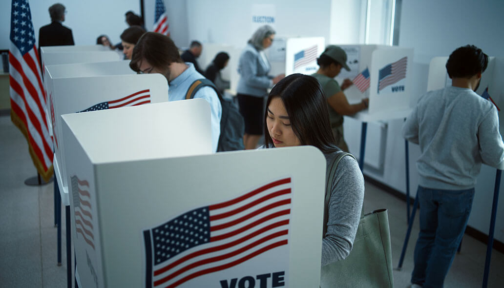 Room of people voting.