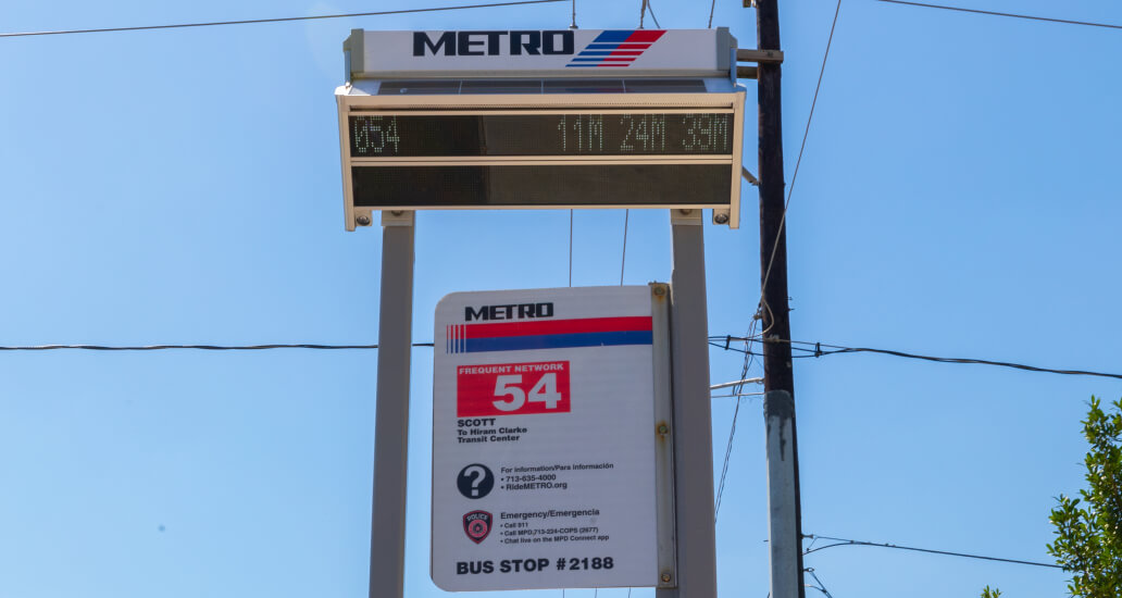 Digital signage showing next bus arrival times