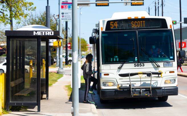 54-Scott-Bus-Shelter Customer boarding 54 Scott bus next to a bus shelter along Scott Street on the 54 Scott route