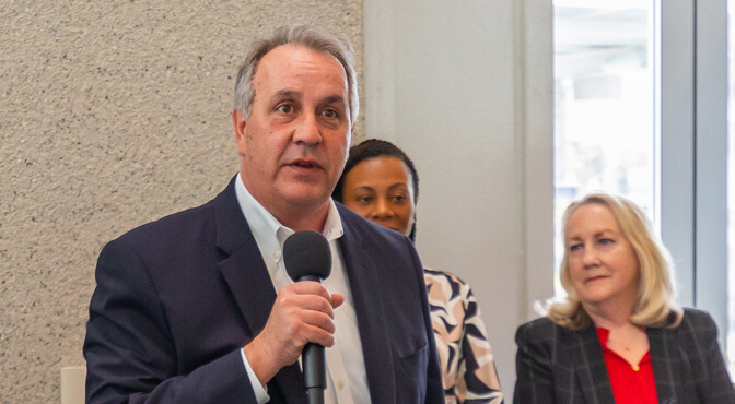 METRO Interim President and CEO, Tom Jasien, speaking to event attendees at the METRO corporate office.