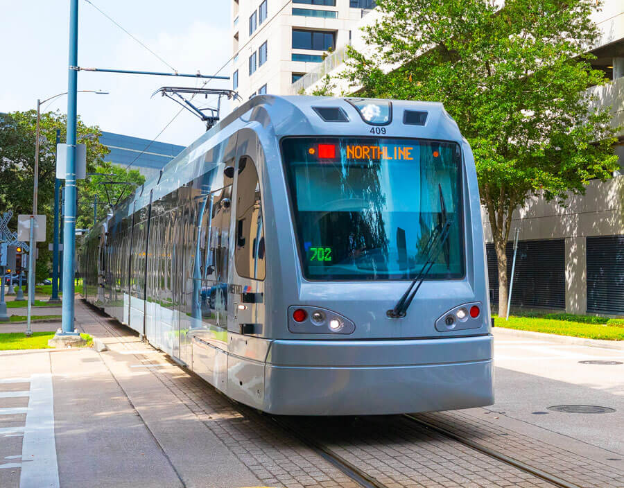 METRORail Train moving down the tracks.