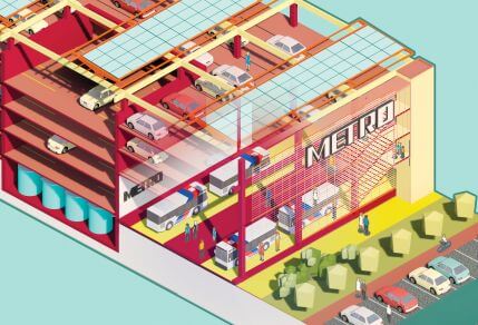 Urban design rendering of a METRO Park & Ride facility with a garage
