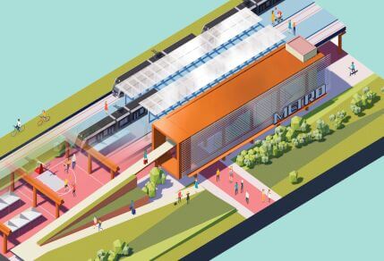 Urban design rendering of an elevated METRO light rail facility