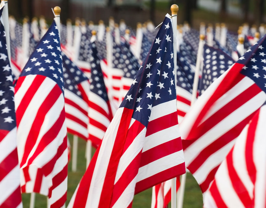 A field of American flags.