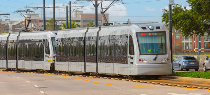 METRORail train coming down the track.