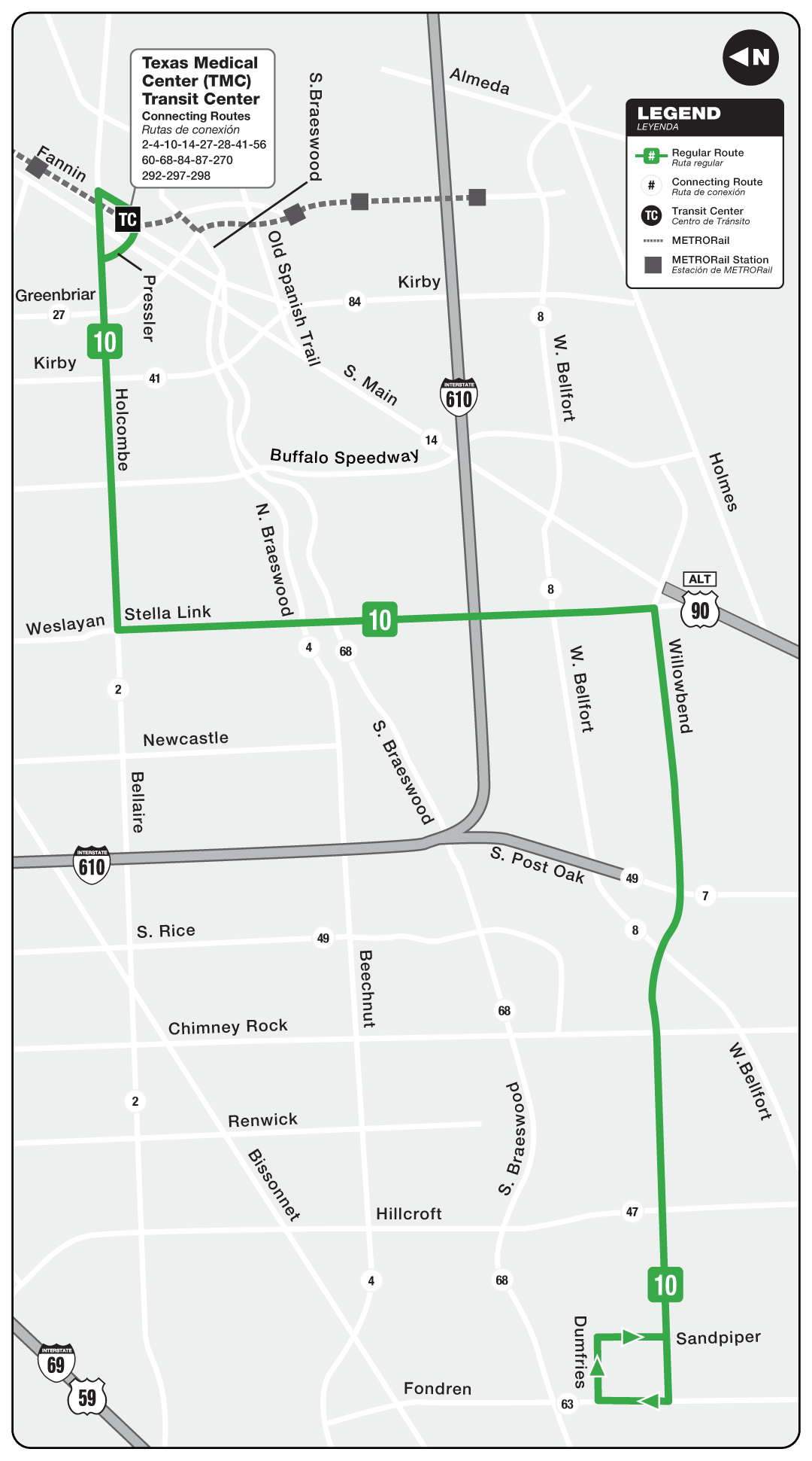 Route map for 10 Willowbend bus