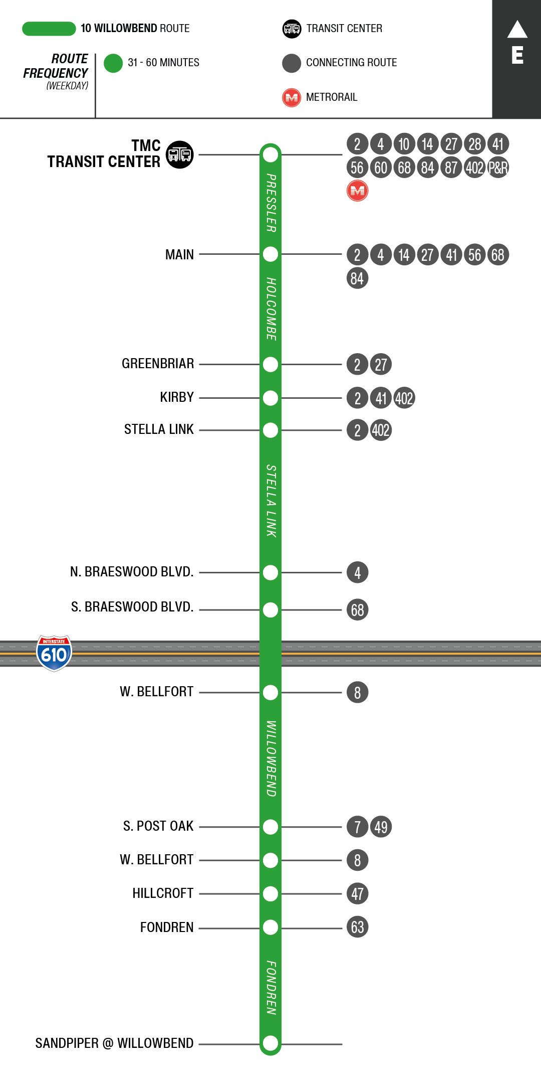 Route map for 10 Willowbend bus