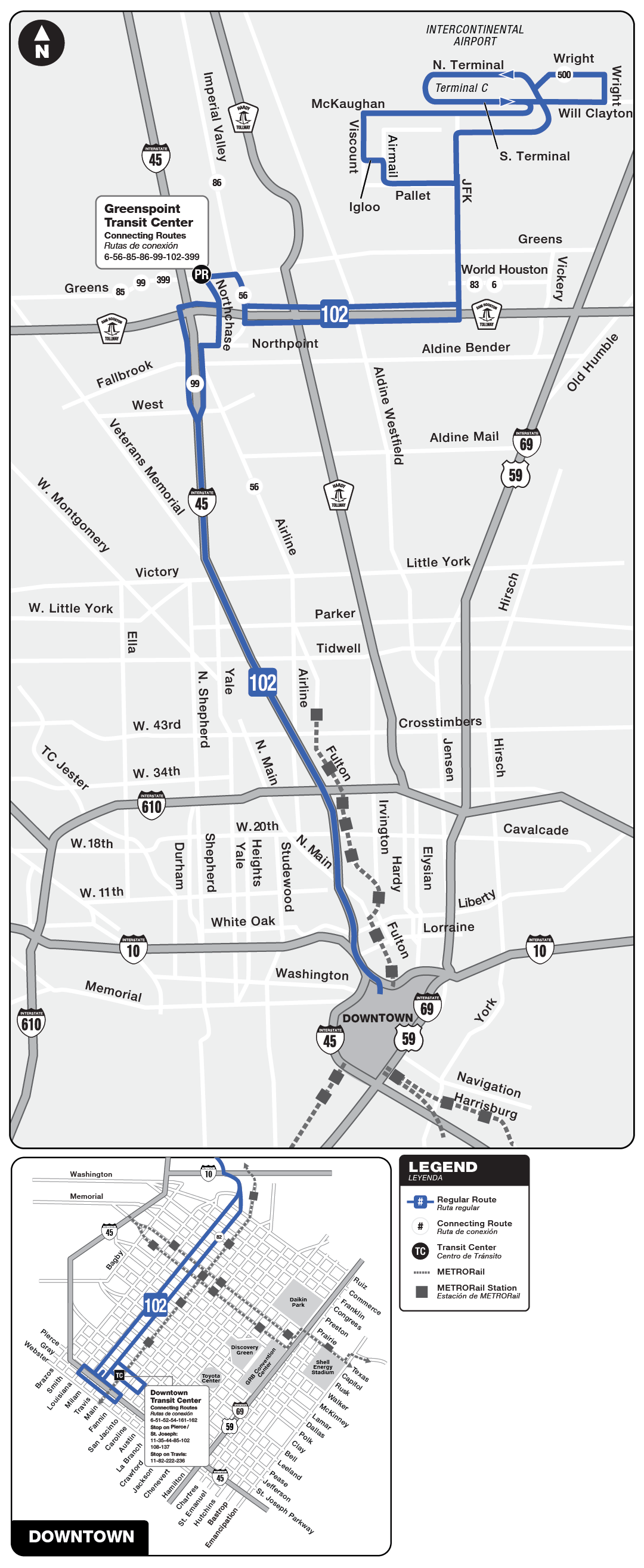 Route map for 102 Bush IAH bus