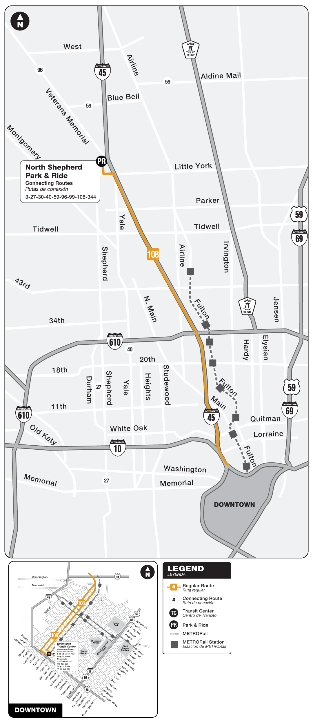 Route map for 108 Veterans Memorial Express bus