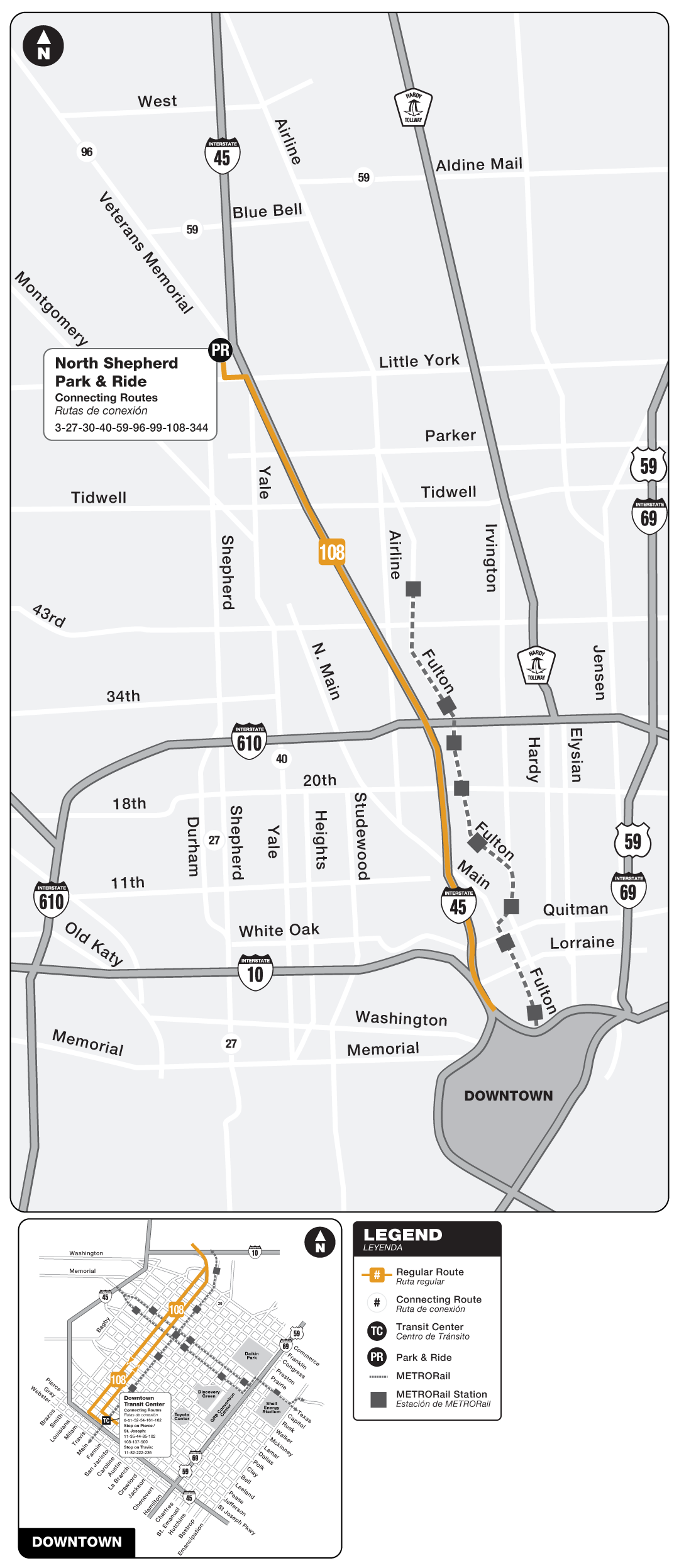 Route map for 108 Veterans Memorial Express bus