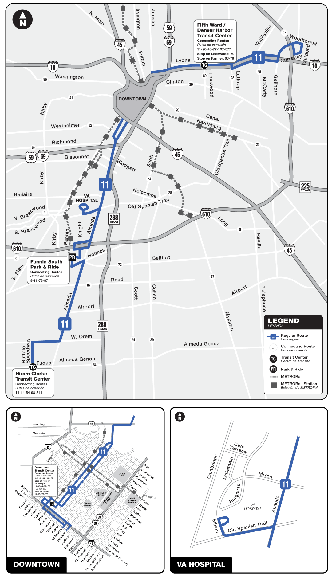 Route map for 11 Almeda / Lyons bus