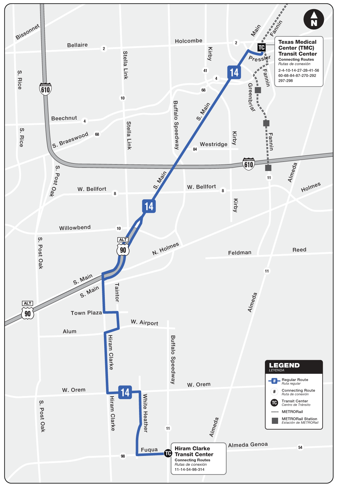Route map for 14 Hiram Clarke bus
