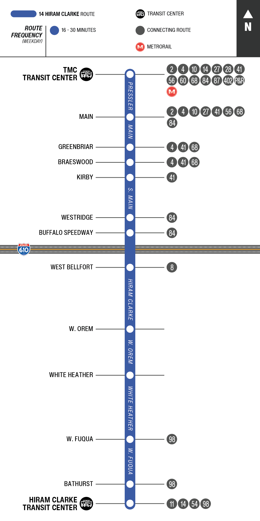 Route map for 14 Hiram Clarke bus