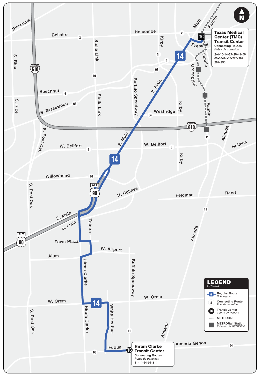 Route map for 14 Hiram Clarke bus