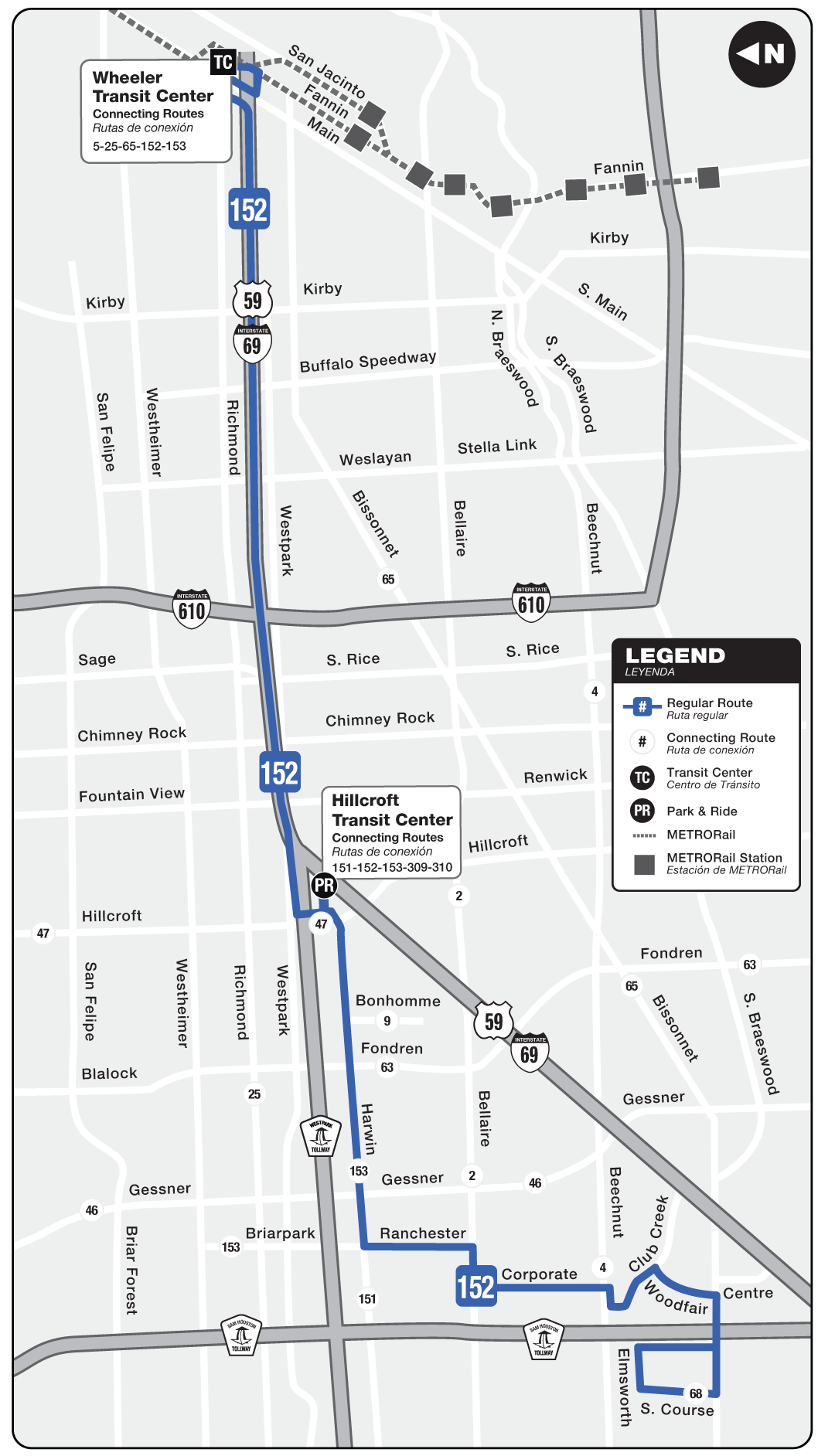 Route map for 152 Harwin Express bus