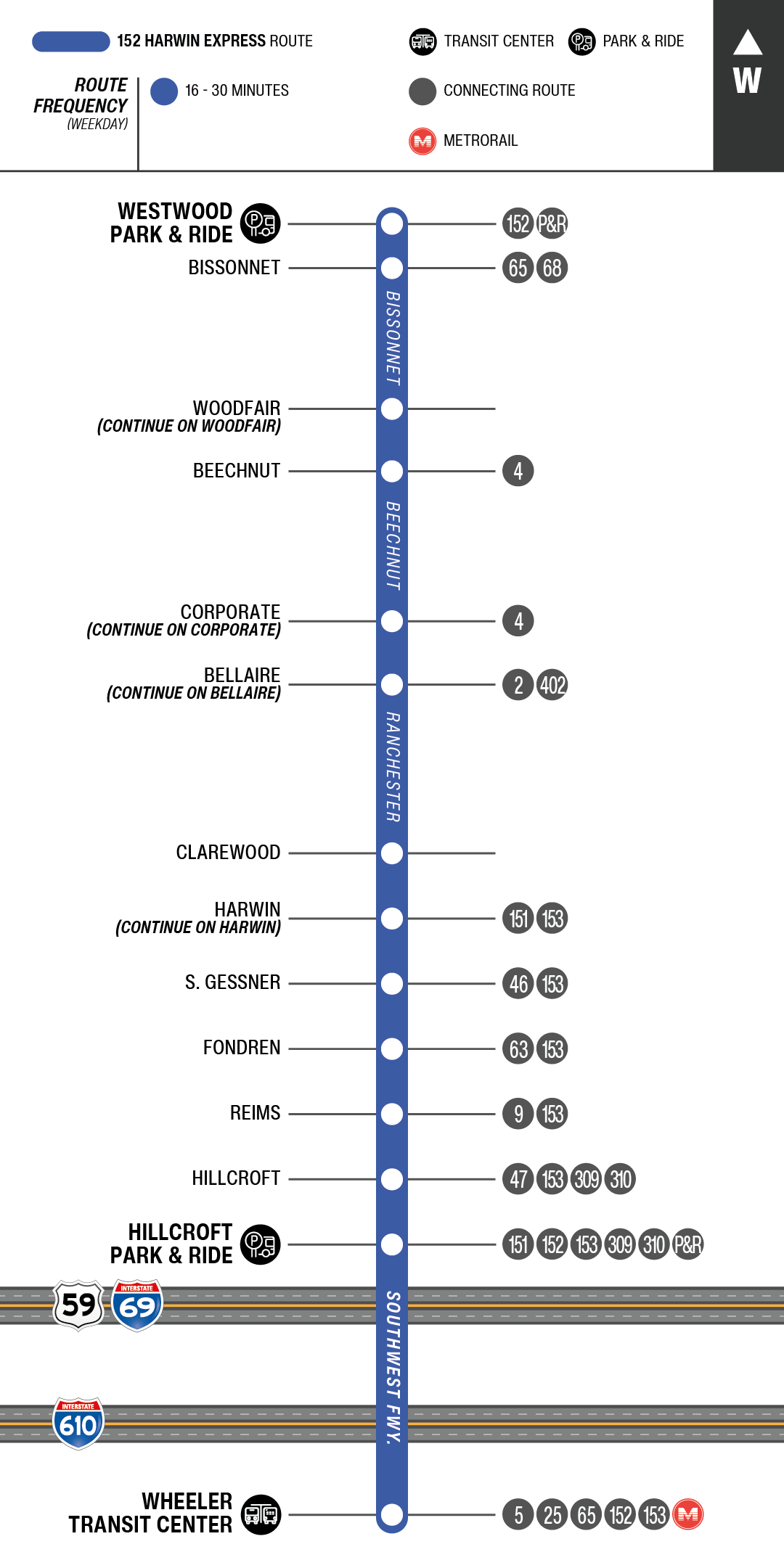 Route map for 152 Harwin Express bus