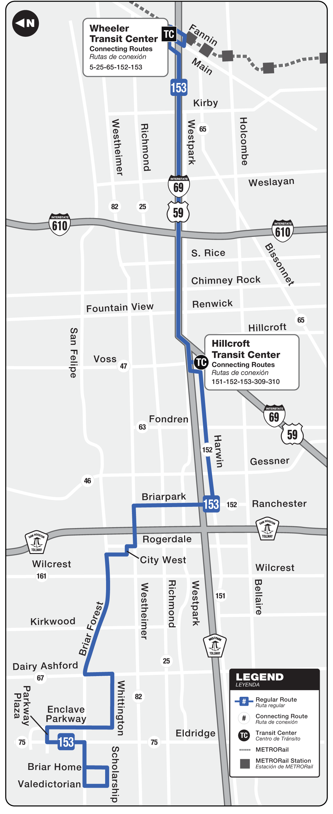 Route map for 153 Harwin Express bus