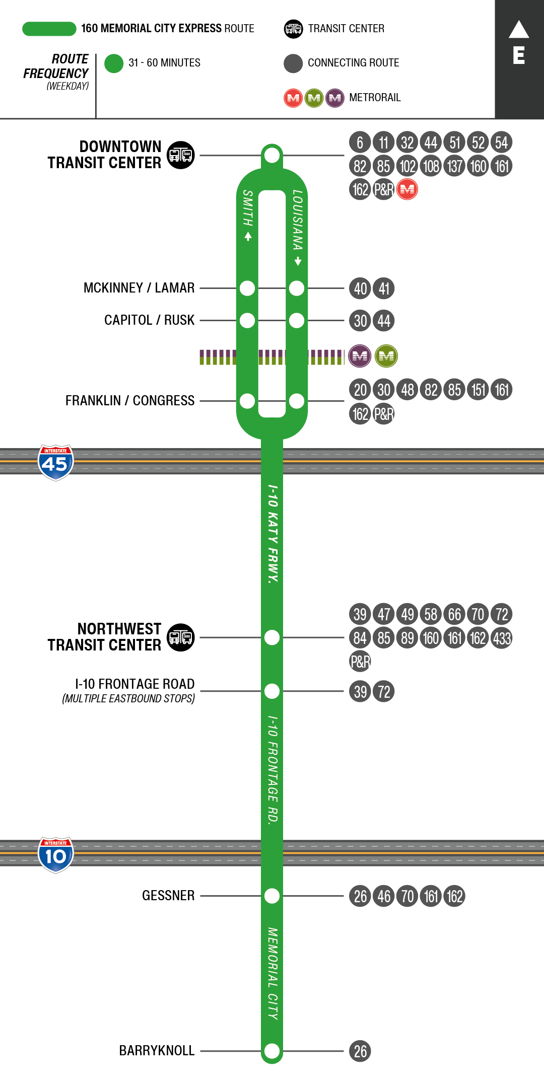 Route map for 160 Memorial City Express bus