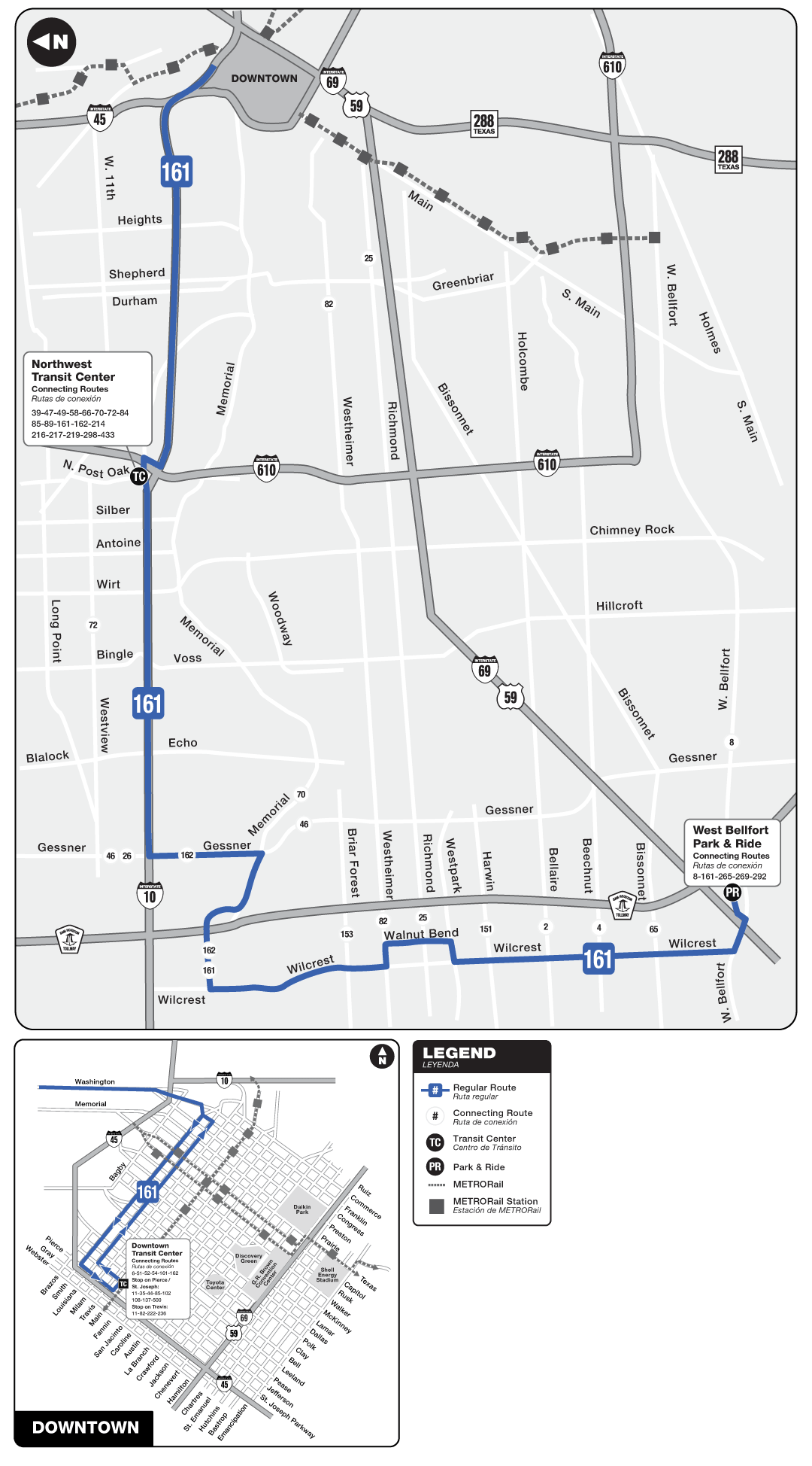 Route map for 161 Wilcrest Express bus