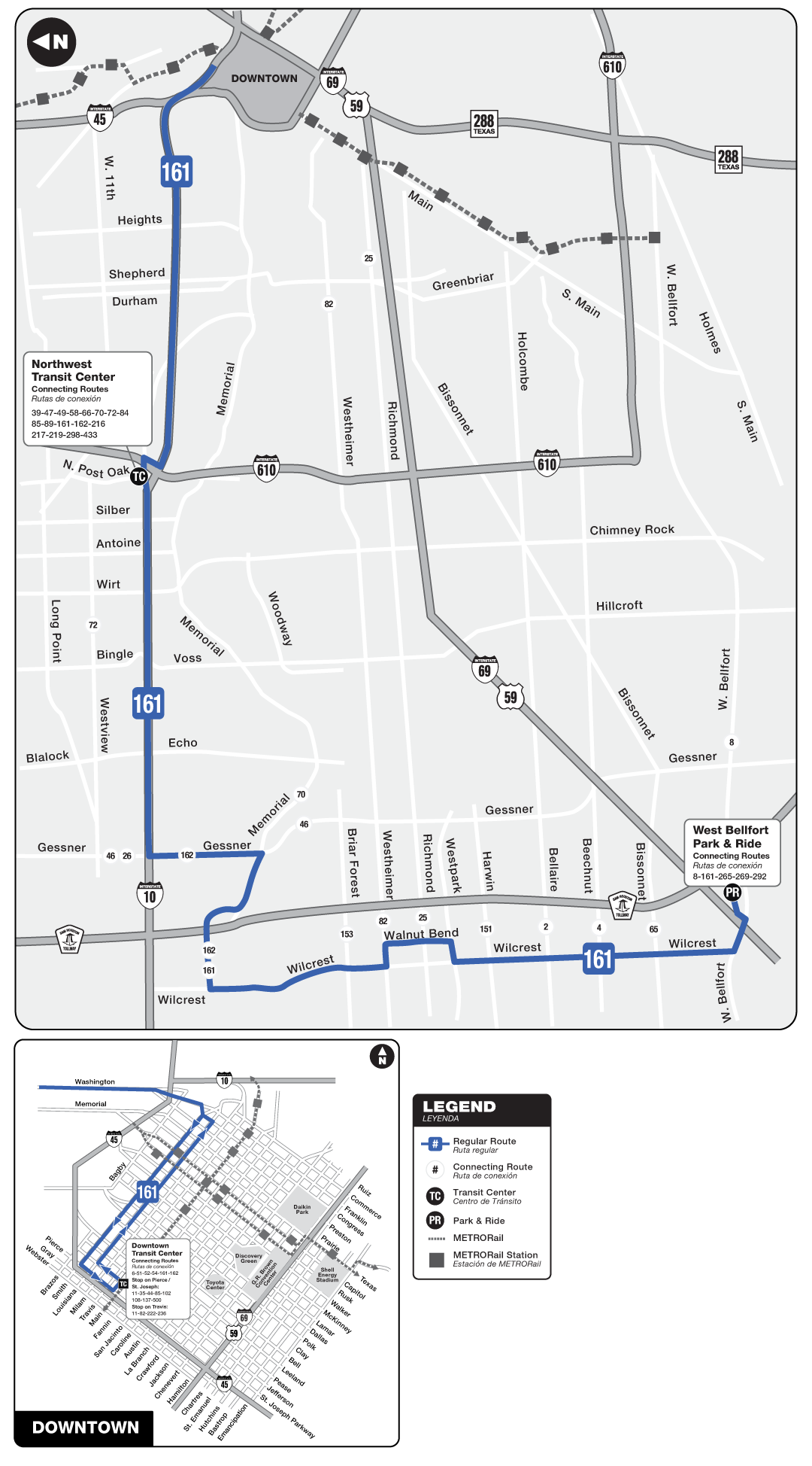 Route map for 161 Wilcrest Express bus.