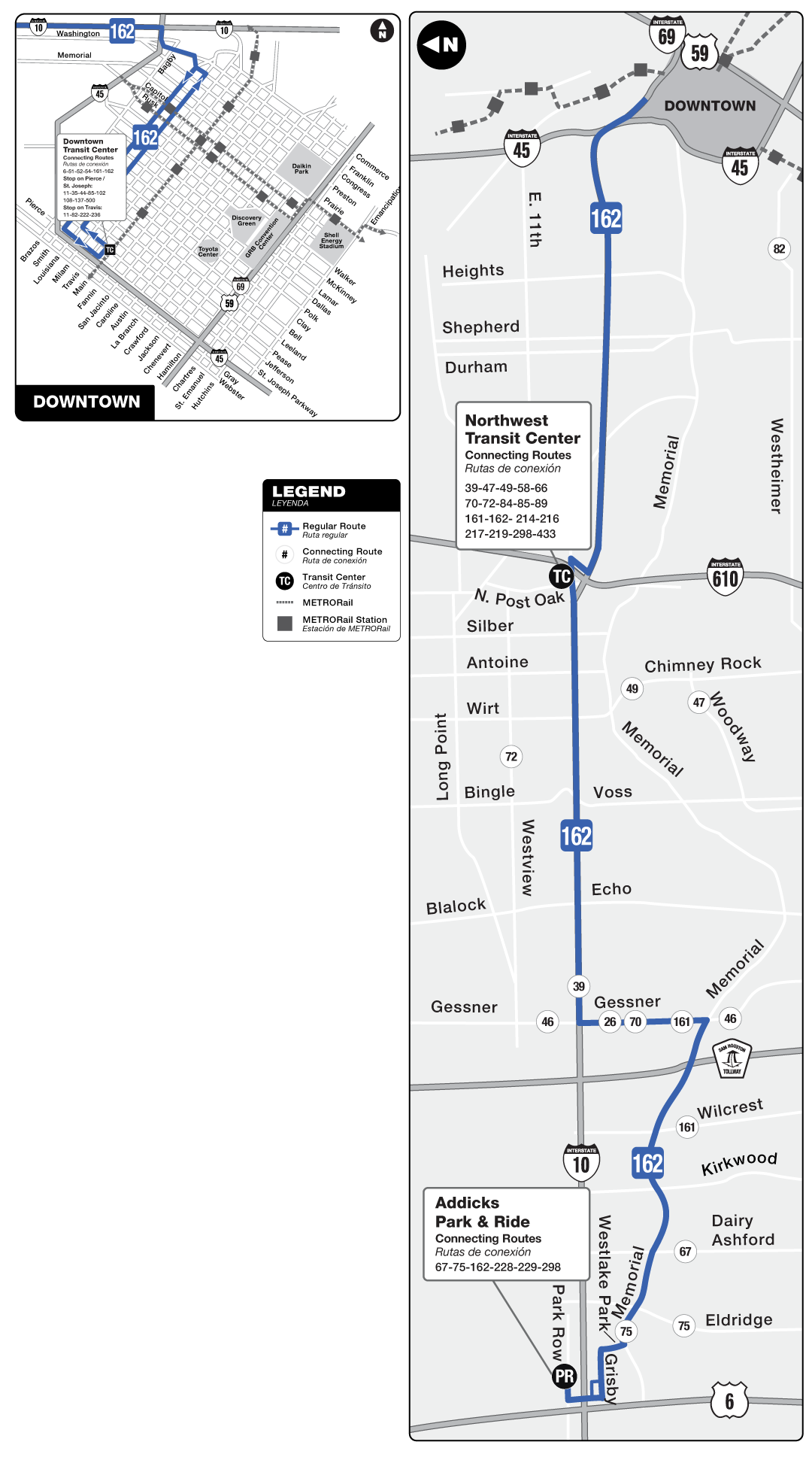 Route map for 162 Memorial Express bus