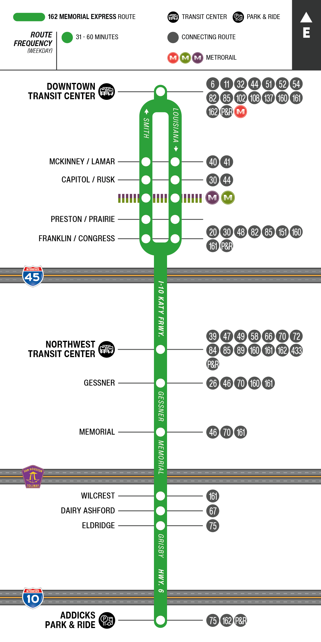 Route map for 162 Memorial Express bus