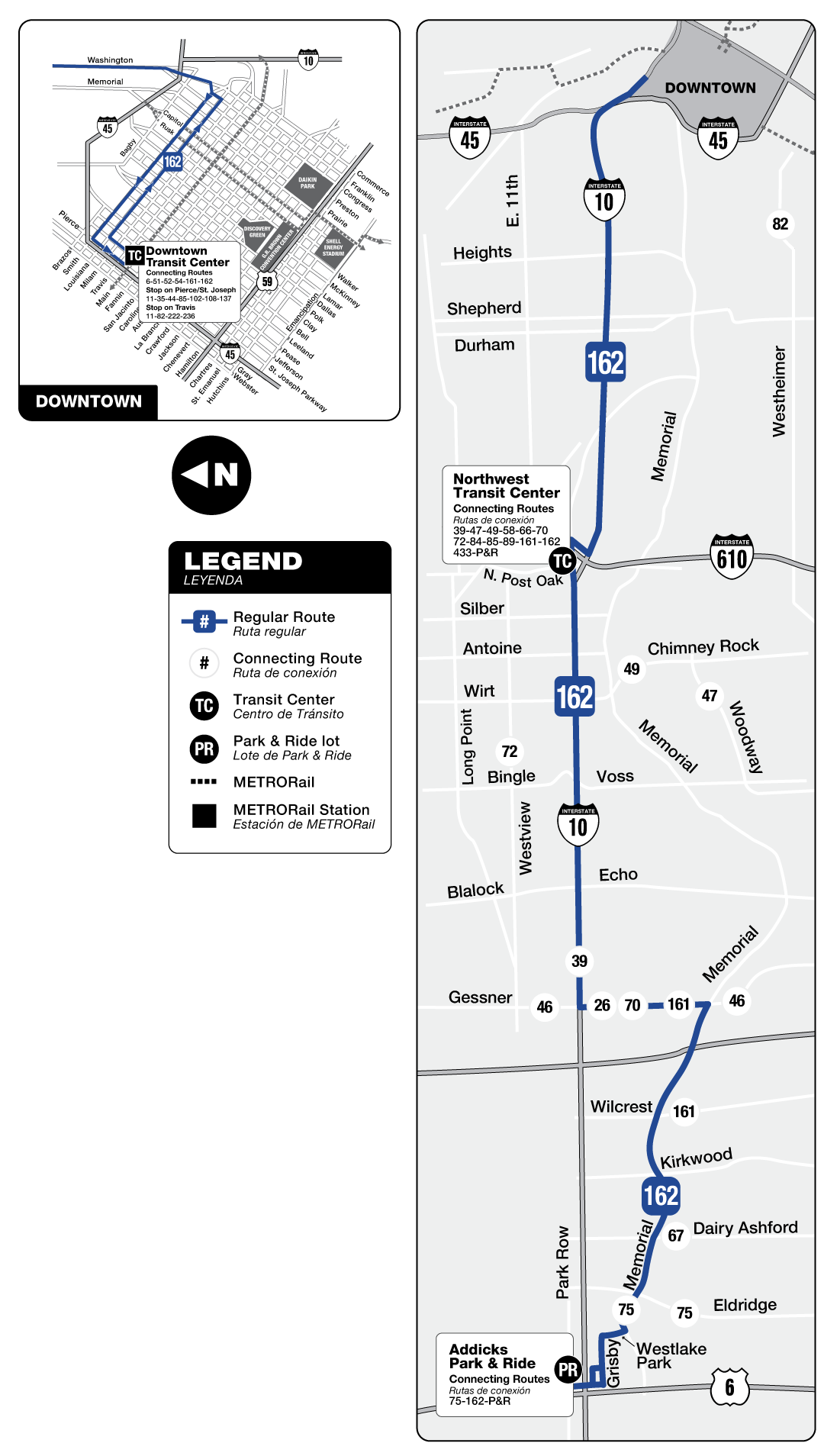 Route map for 162 Memorial Express bus