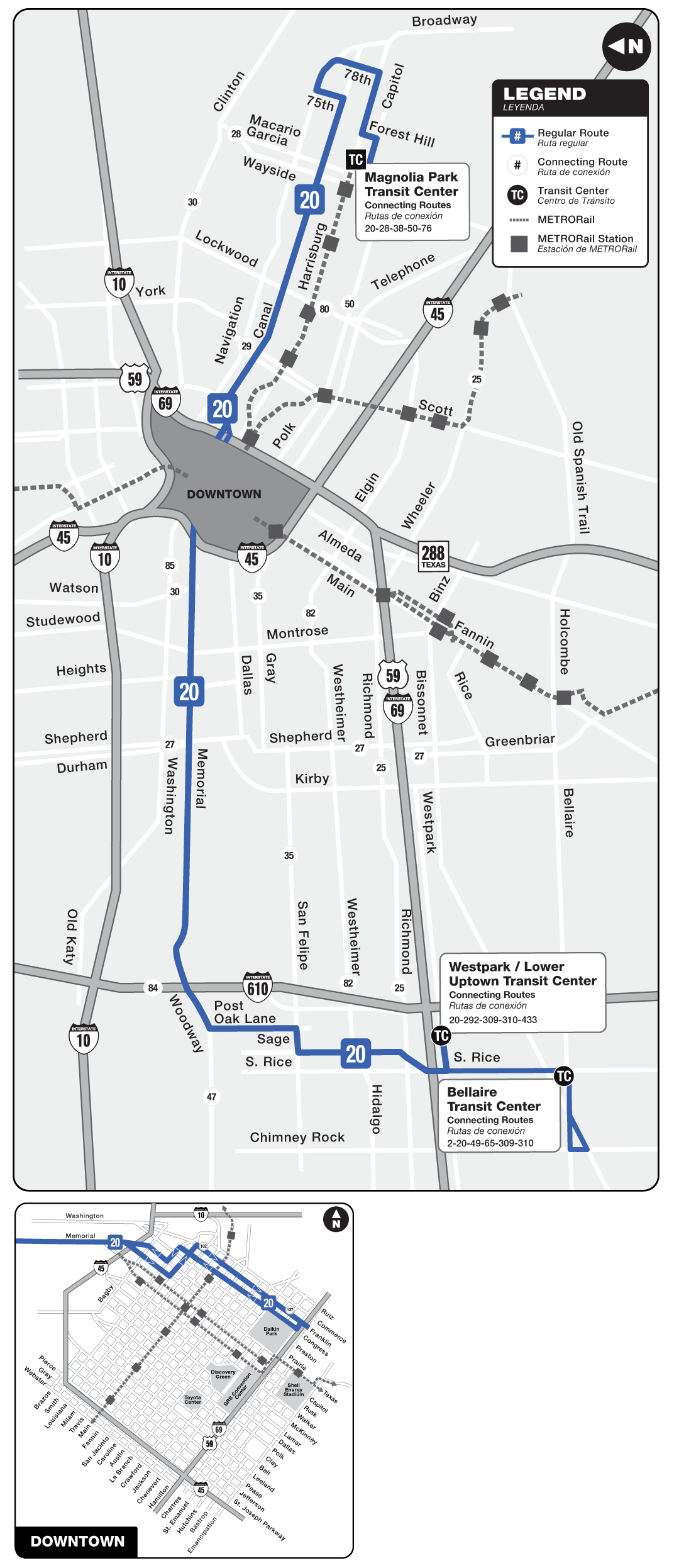 Route map for 20 Canal / Memorial Bus