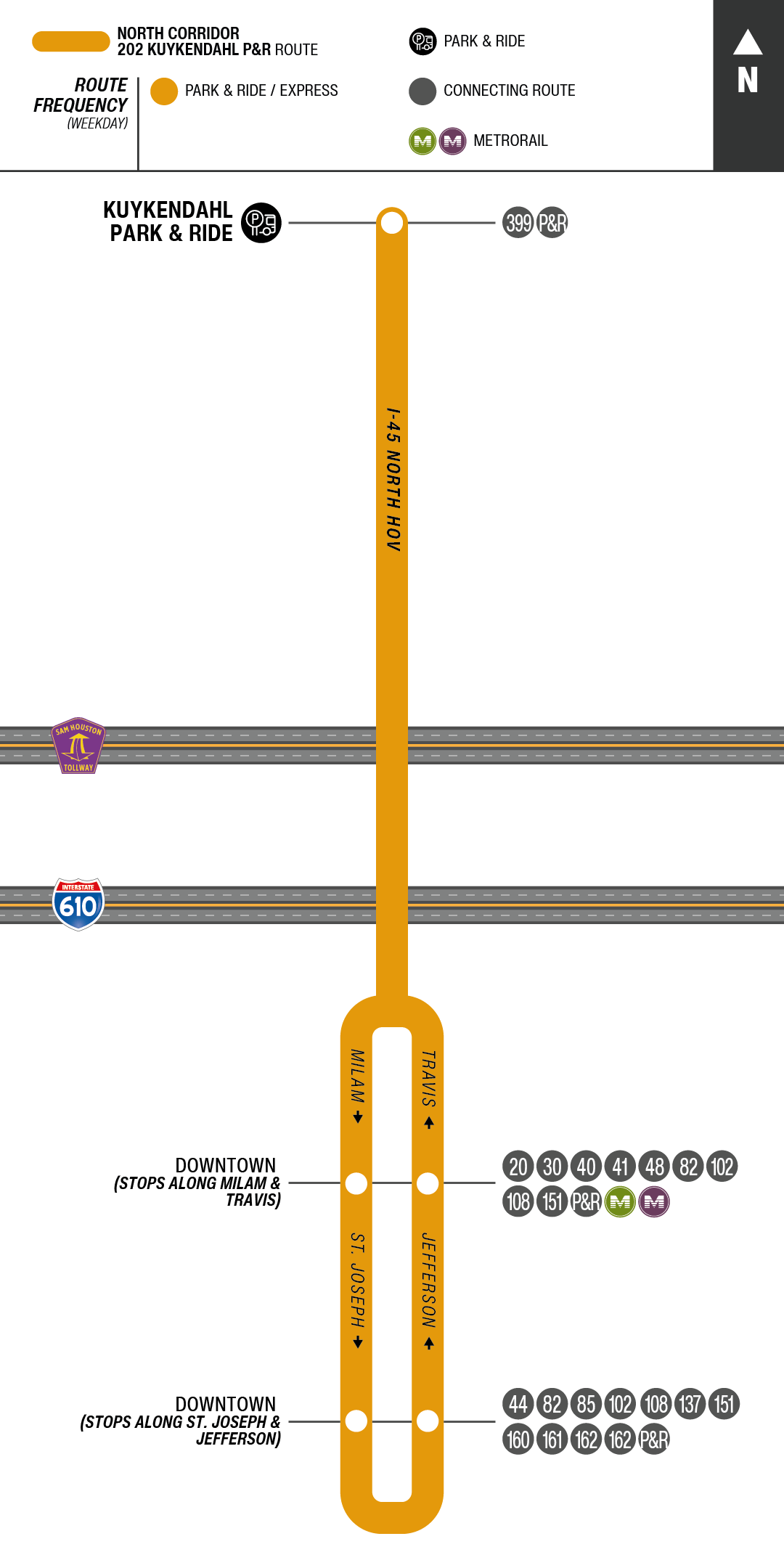 Route map for 202 Kuykendahl Park & Ride bus