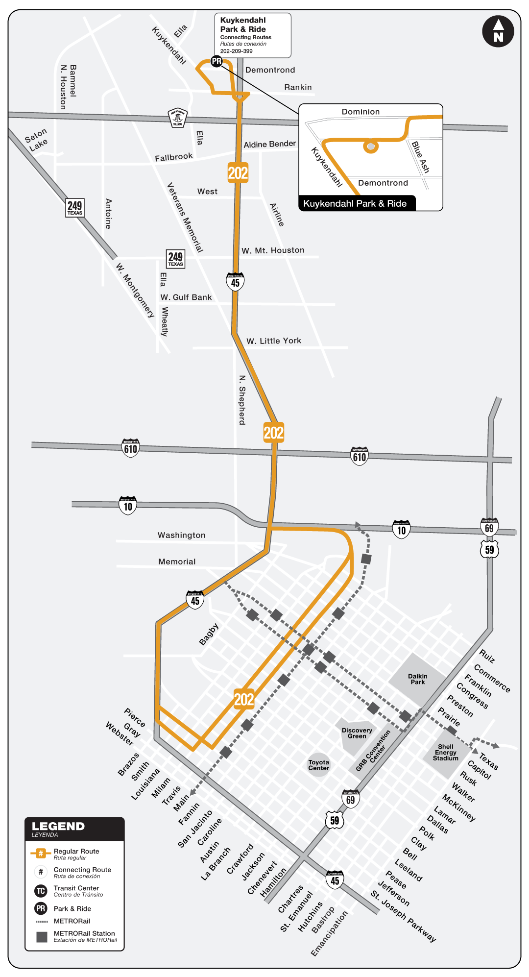 Route map for 202 Kuykendahl Park & Ride bus