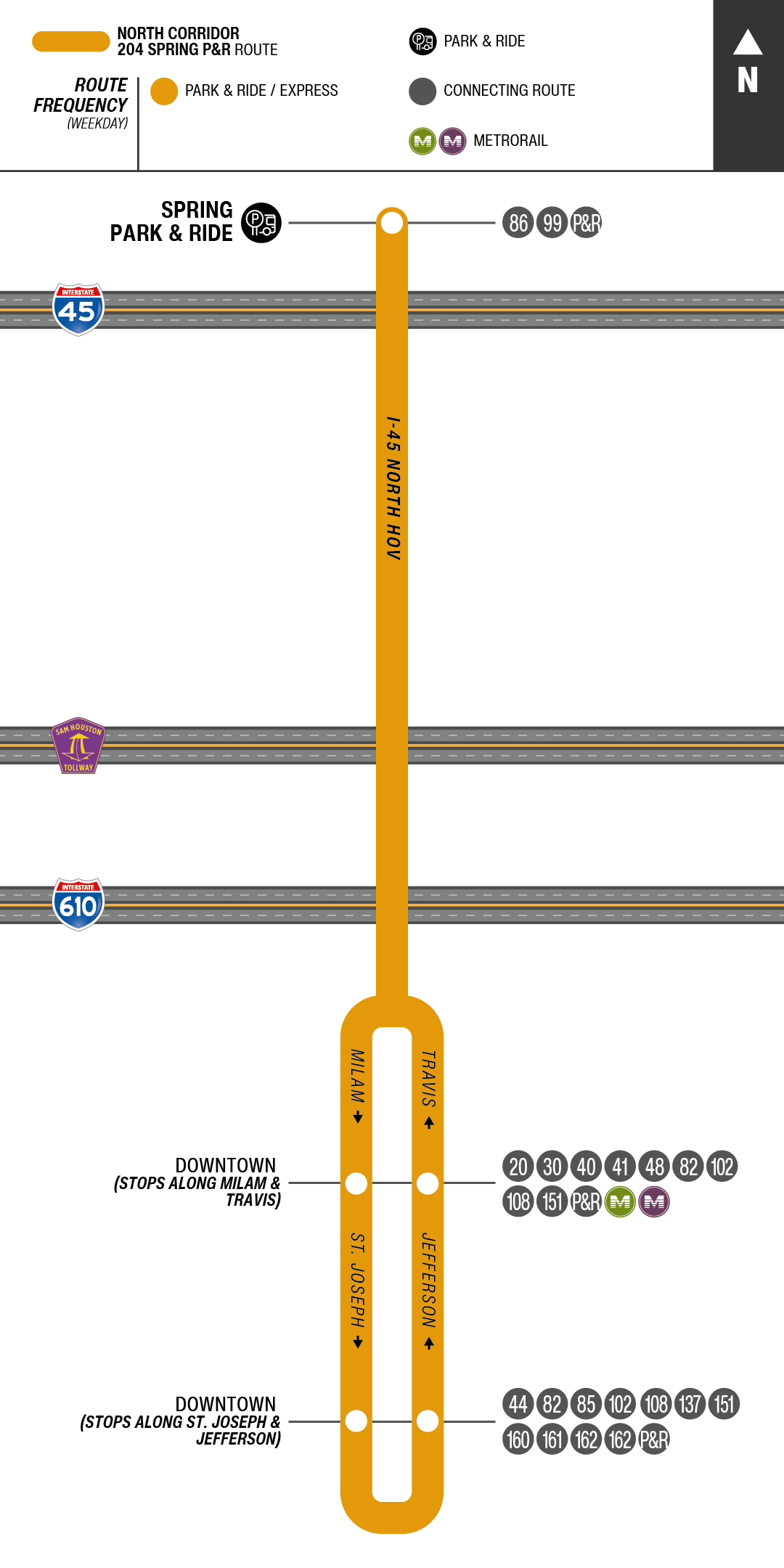 Route map for 204 Spring Park & Ride bus