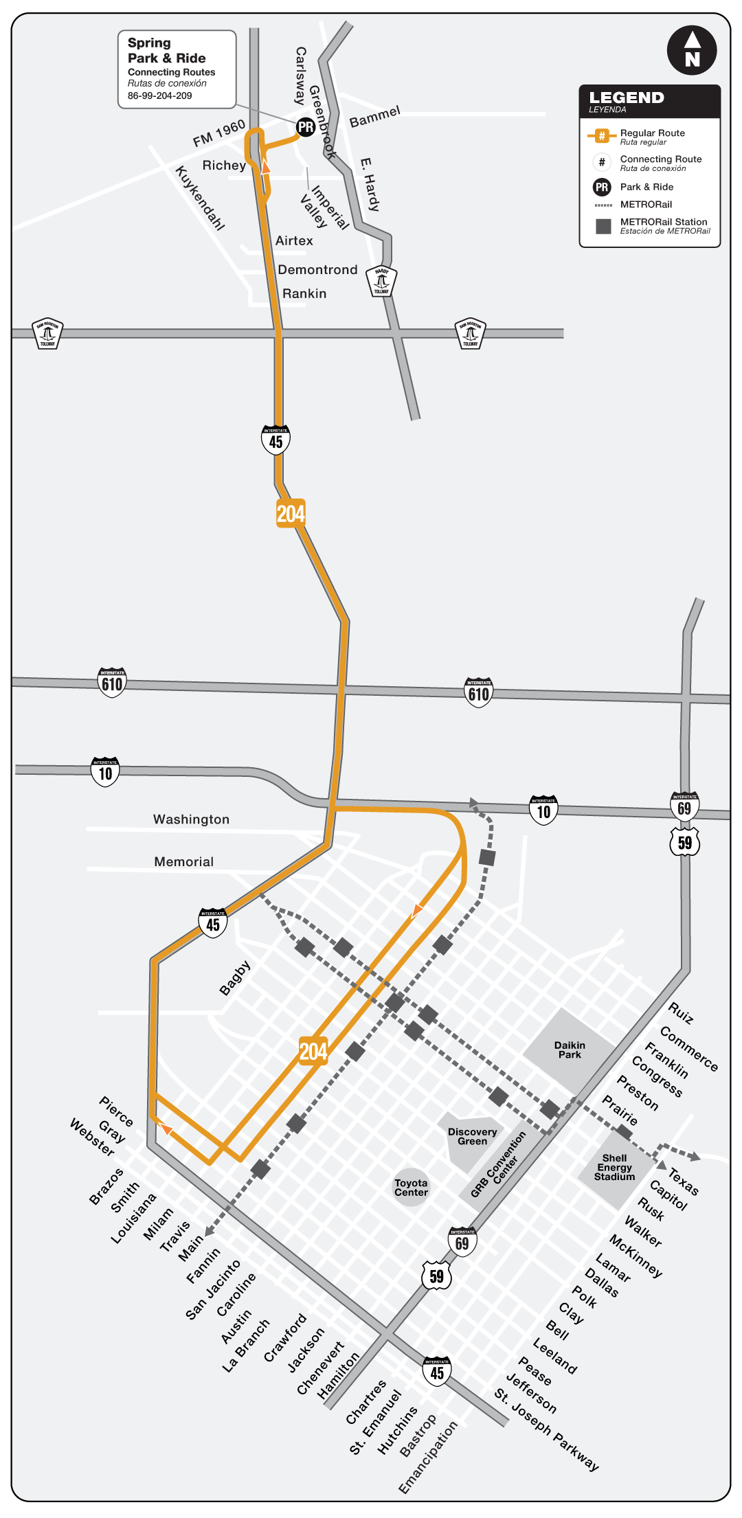Route map for 204 Spring Park & Ride bus