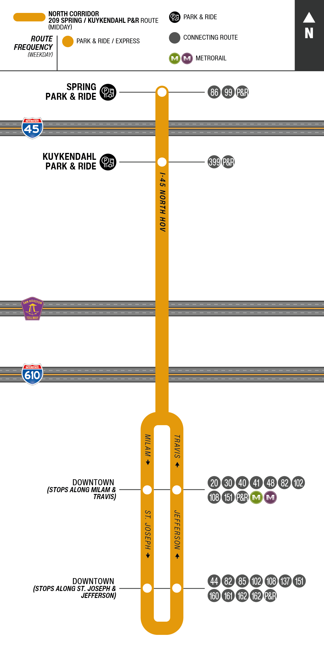Route map for 209 Spring / Kuykendahl Park & Ride bus