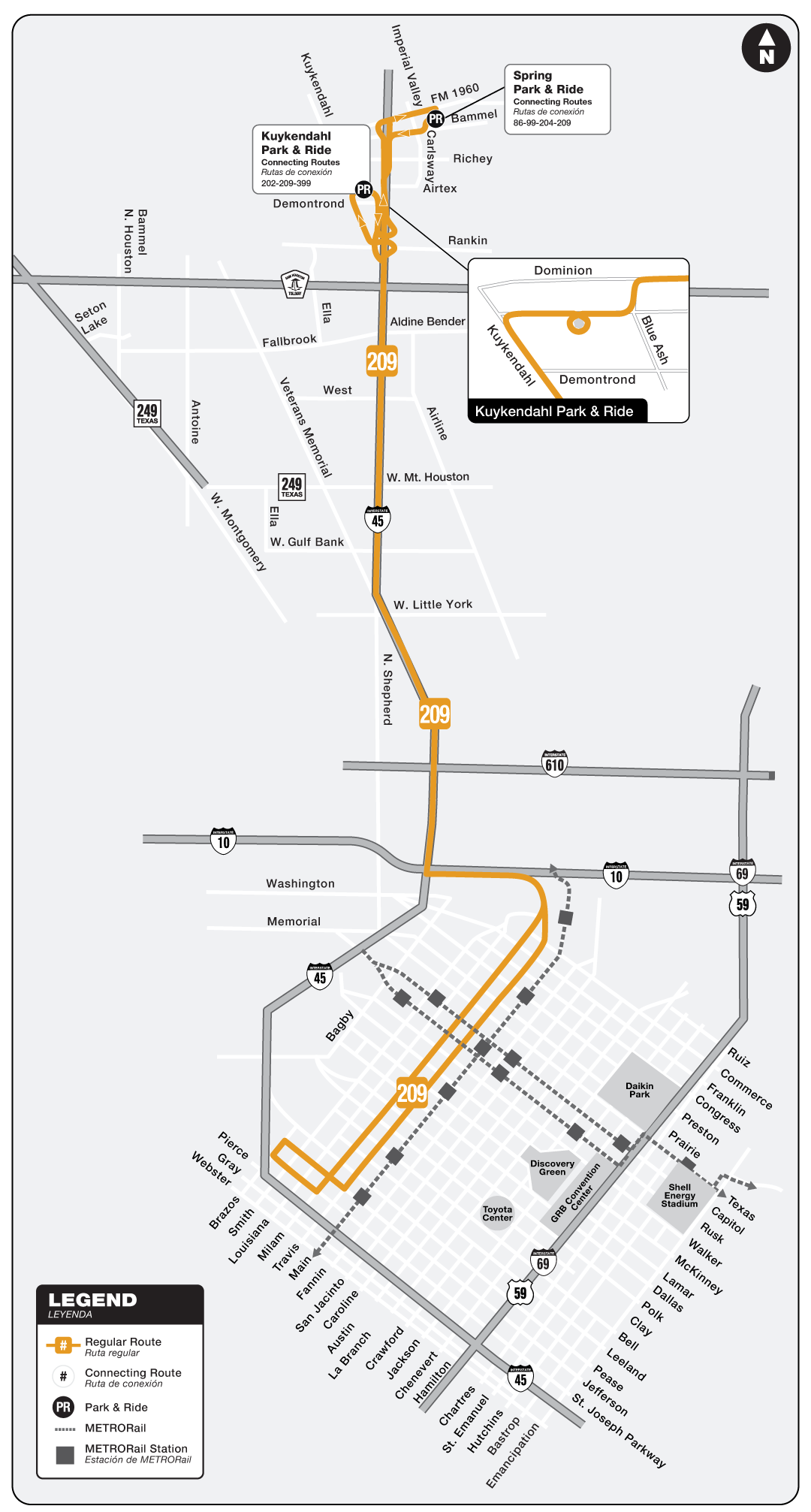 Route map for 209 Spring / Kuykendahl Park & Ride bus