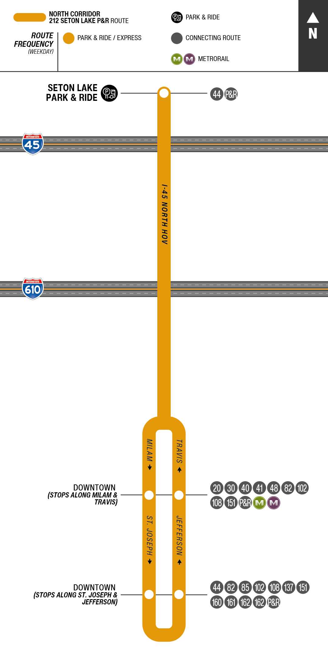 Route map for 212 Seton Lake Park & Ride bus